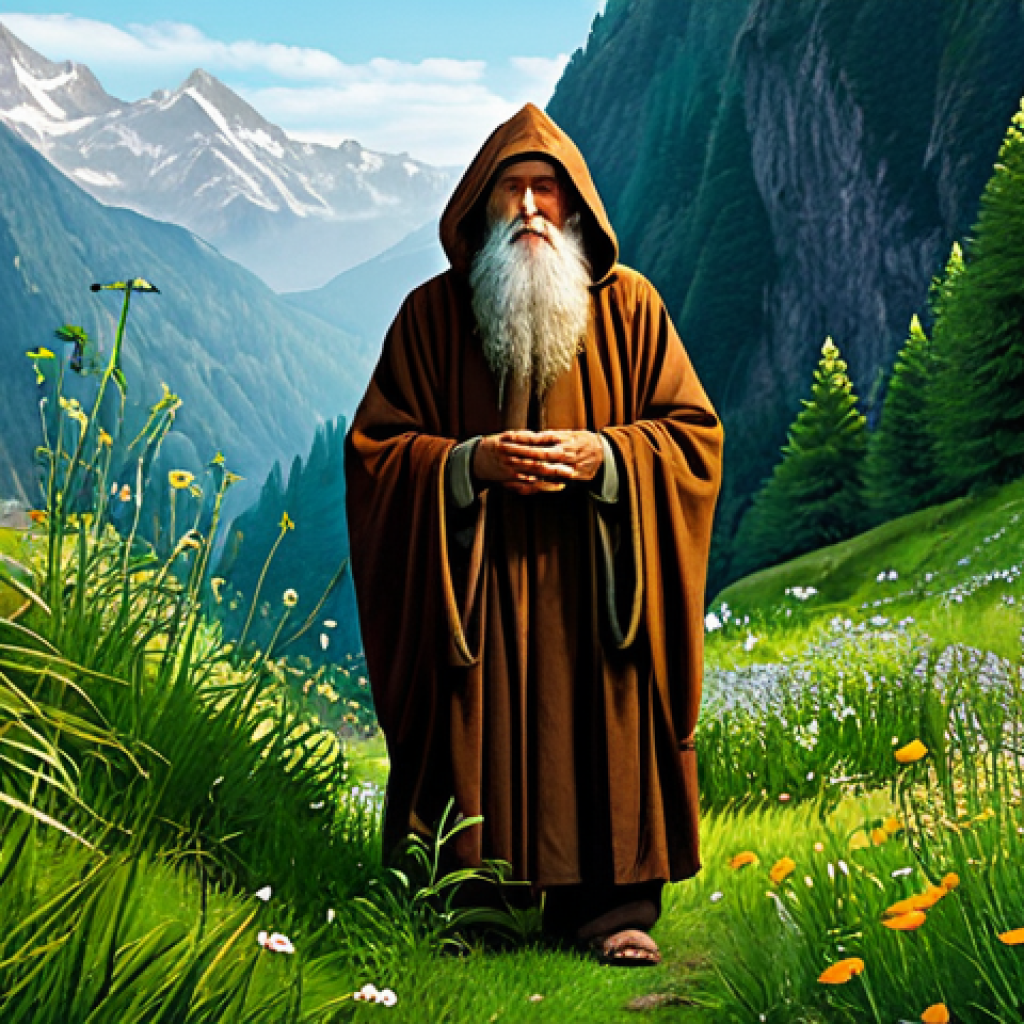 The Hermit's Discovery** "A wise hermit, fully clothed in simple, brown robes, discovered in a lush, hidden valley filled with rare herbs and glowing flora, appropriate attire, safe for work, perfect anatomy, correct proportions, natural pose, fantasy art, detailed background, vibrant colors, high quality, professional, family-friendly." **