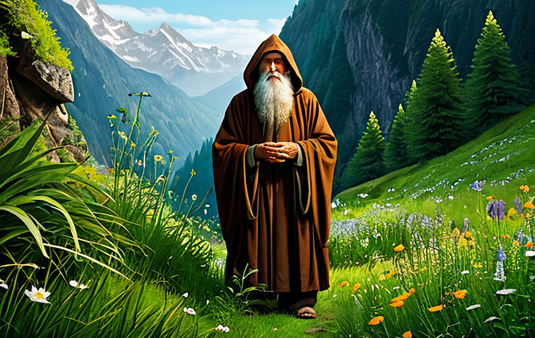 The Hermit's Discovery** "A wise hermit, fully clothed in simple, brown robes, discovered in a lush, hidden valley filled with rare herbs and glowing flora, appropriate attire, safe for work, perfect anatomy, correct proportions, natural pose, fantasy art, detailed background, vibrant colors, high quality, professional, family-friendly." **