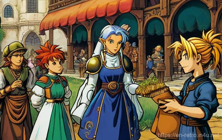 크로노 트리거 숨겨진 엔딩 - **Prompt:** A vivid, bustling scene at the Millennial Fair from Chrono Trigger, but with subtle, min...