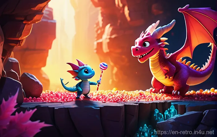 보글보글 게임의 숨겨진 팁 - An energetic scene capturing the essence of strategic enemy control in Bubble Bobble. Bob, the blue ...
