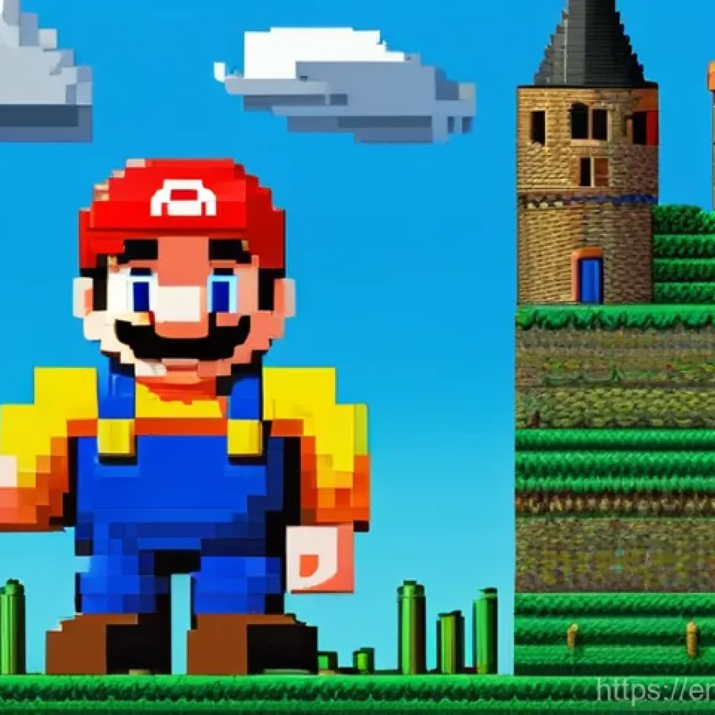 고전 게임 아트 디자이너 인터뷰 - **Prompt 1: 8-bit Era - The Genesis of a Hero** Imagine an 8-bit pixel art scene, reminiscent of...