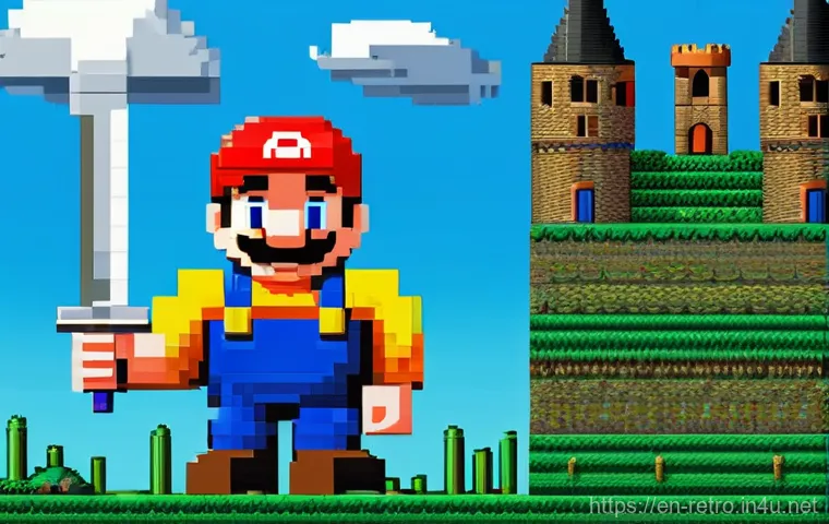 고전 게임 아트 디자이너 인터뷰 - **Prompt 1: 8-bit Era - The Genesis of a Hero** Imagine an 8-bit pixel art scene, reminiscent of...