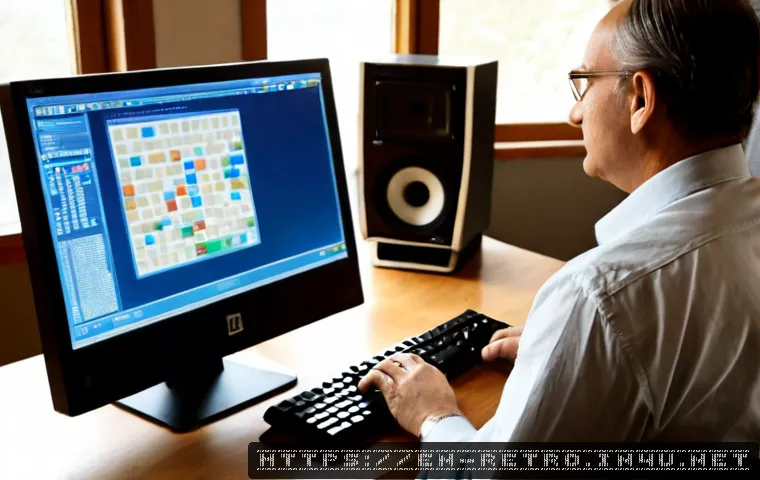 마이크로소프트 도스 게임 에뮬레이터 활용법 - Photorealistic home office scene, a middle-aged man using a modern desktop computer with a vintage b...